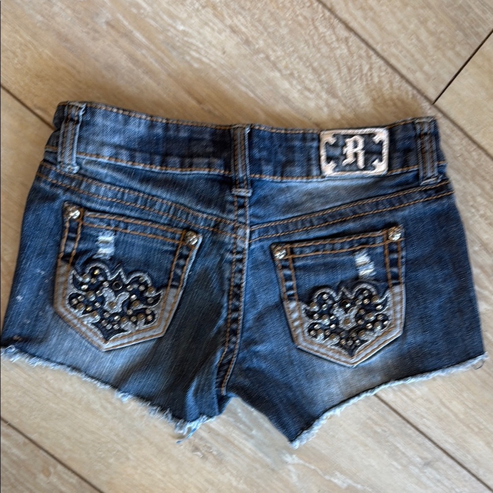 Request Jeans denim shorts. Super short and sexy. Stretch fabric.   Embellished